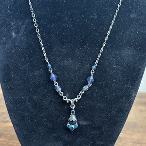 1928 Black and Blue Crystal Teardrop Necklace and Earrings